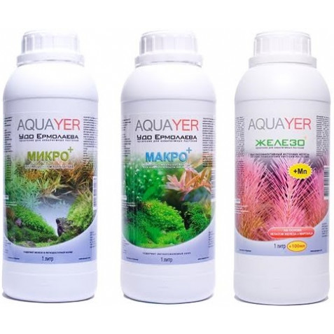 Набор удобрений для аквариумных растений AQUAYER Микро + Макро + Железо 1л