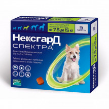 Таблетка от блох и клещей Merial NexGard Spectra НЕКСГАРД СПЕКТРА для собак 7,5-15 кг, M / 1 табл