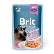Консервы филе лосося в соусе Brit Premium Cat pouch для стерилизованных кошек, 85 г