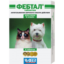 «Фебтал» для собак и кошек антигельминтный препарат 6 таблеток 