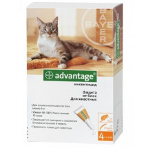Капли Bayer Advantage Адвантэйдж 40 от блох для котов до 4 кг, пипетка 0,4мл