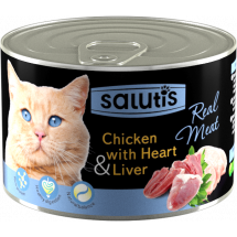Консервы мясные для кошек Salutis Real Meat Chicken with Heart & Liver, 190г