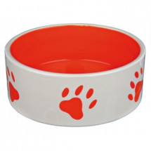  Миска керамическая для собак, с лапками, красная
