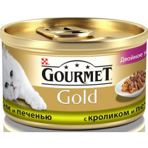 Влажный корм Gourmet Gold с кроликом и печенью, кусочки в подливе, 85г