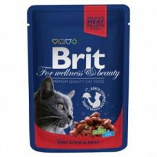 Консервы с тушеной говядиной и горошком Brit Premium Cat Pouch, для кошек, 100г