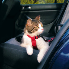Пояс-шлея безопасности для котов Trixie, в автомобиль, нейлоновый, красный, 20-50см